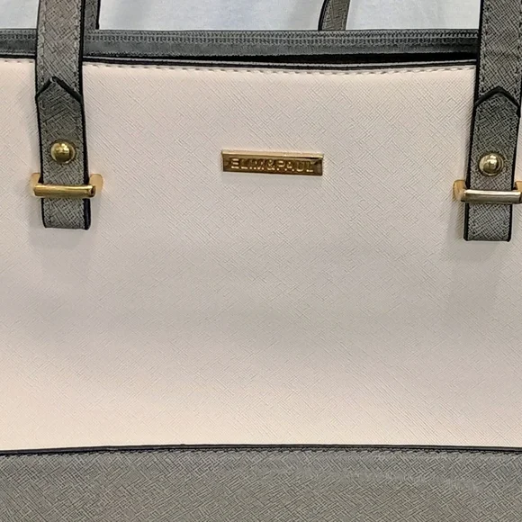 Elim & Paul Off-White Cream Gray Neutral Canvas Tote Bag - Picture 3 of 10